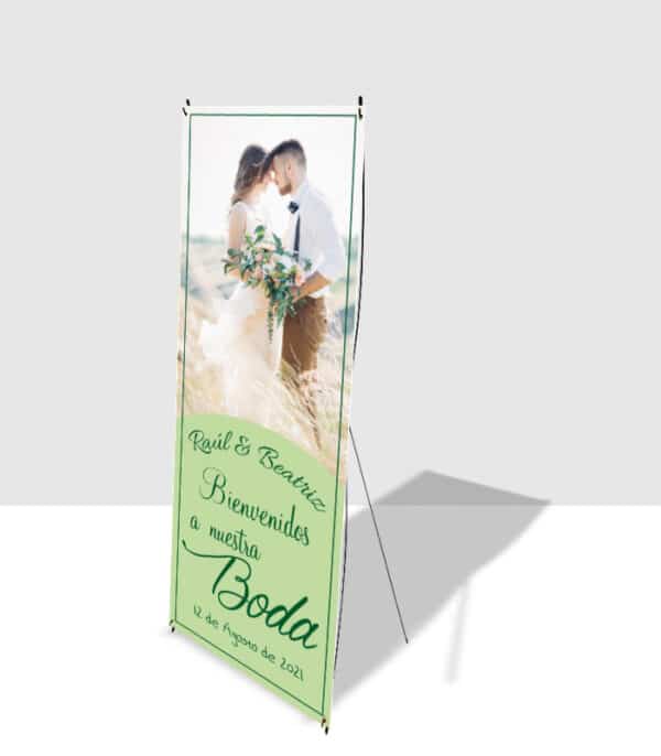 cartel de bienvenida para bodas con soporte de banner en X